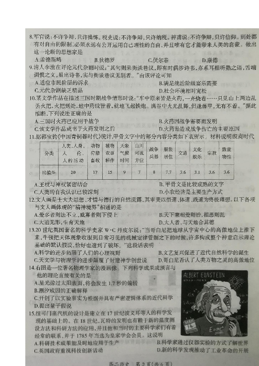 江西省吉安市2018-2019学年高二上学期期末质量检测历史试题 扫描版含答案