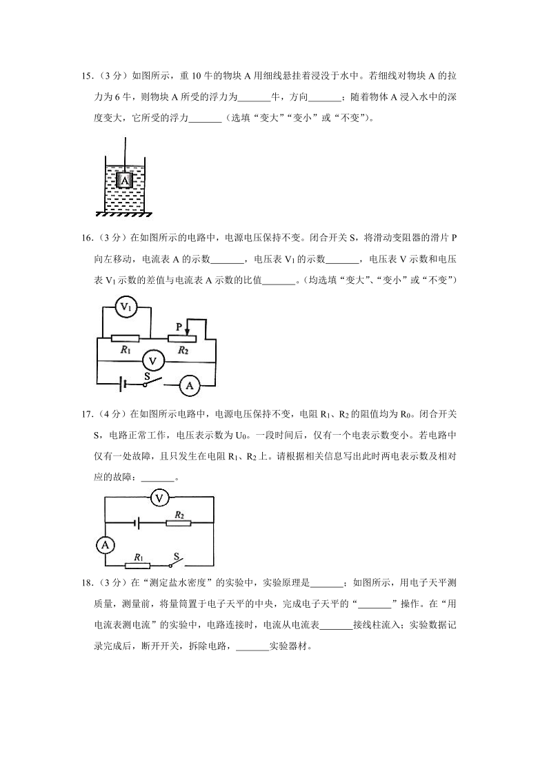 2020-2021学年上海市杨浦区九年级（上）期末物理试卷（一模）解析版