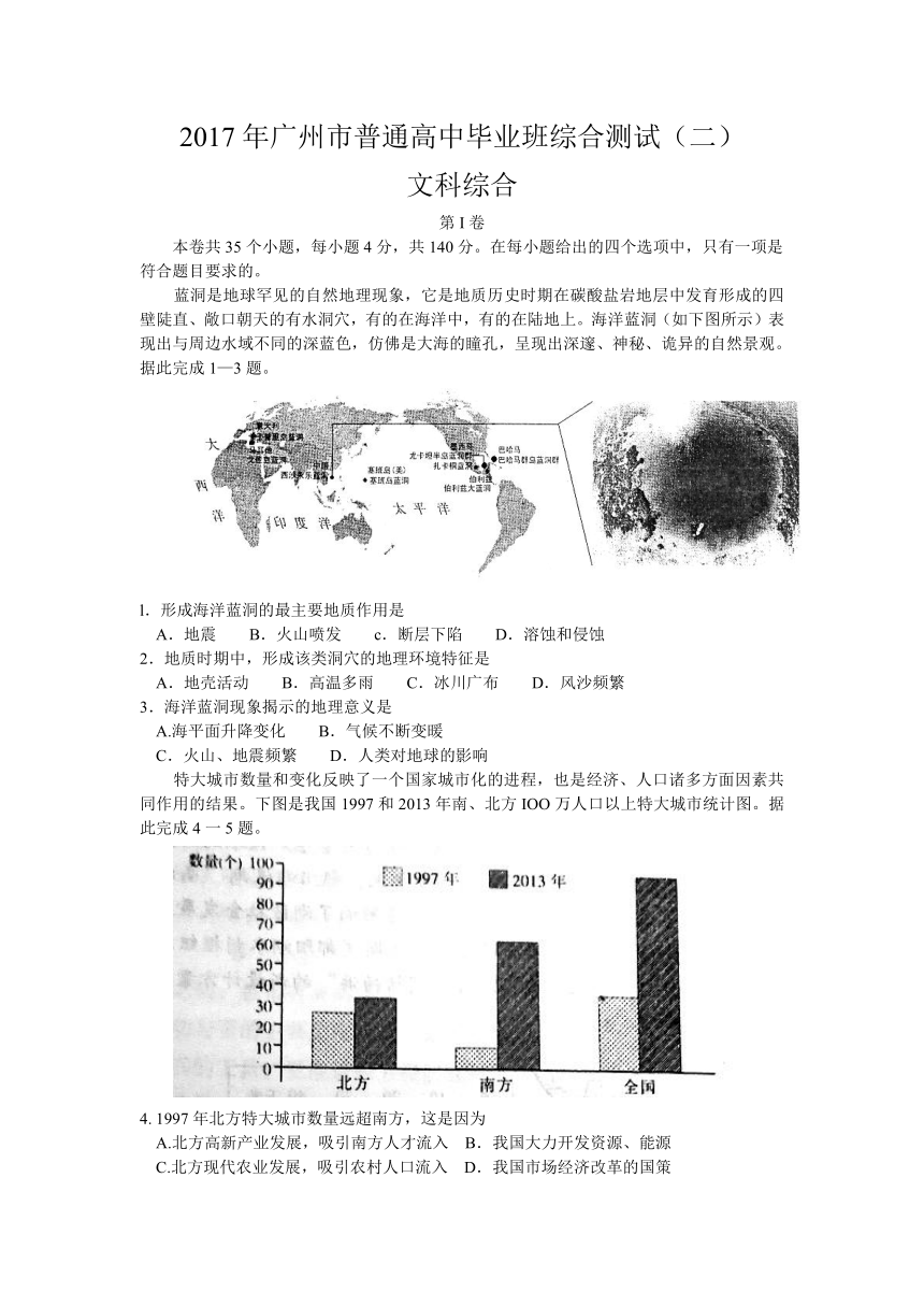 广东省广州市2017届高三下学期第二次模拟考试文科综合试题 Word版含答案