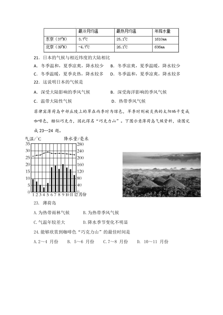 人教版（新课程标准）2020-2021学年七年级地理下学期3月地理阶段检测（Word版含答案）