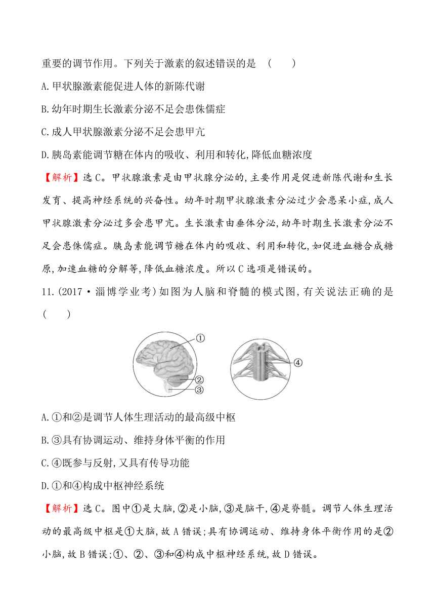 中考生物专题训练：人体对外界环境的感知