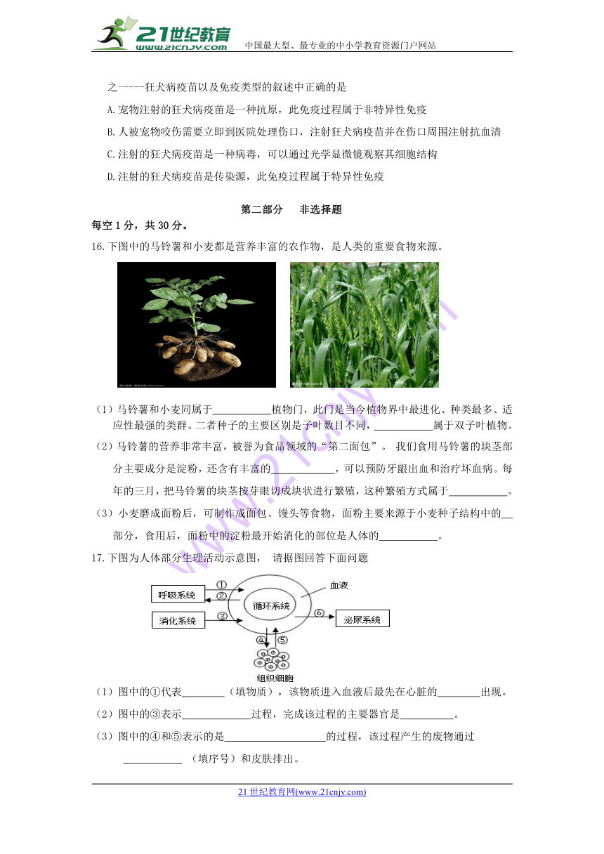 北京市平谷区2018届中考生物二模试题