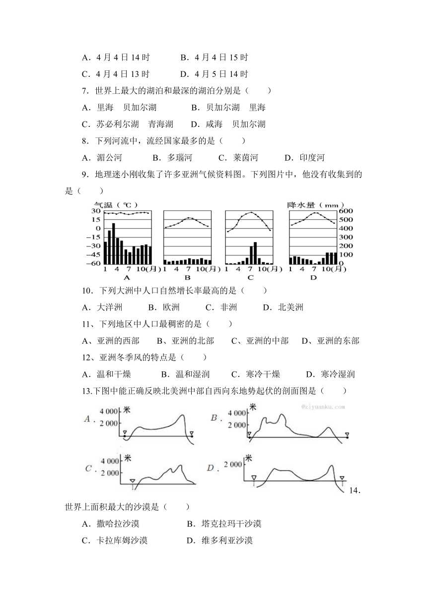 福建省仙游县郊尾、枫亭五校教研小片区2016-2017学年七年级下学期第一次月考地理试卷