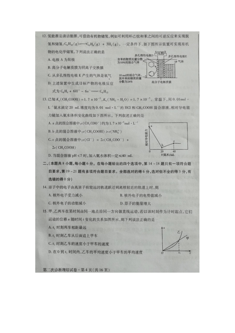 甘肃省2021届高三下学期4月第二次诊断考试理综试题 图片版含答案