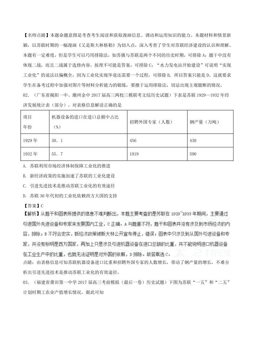 2018年高考历史备考中等生百日捷进提升专题14+苏联的社会主义建设-系列