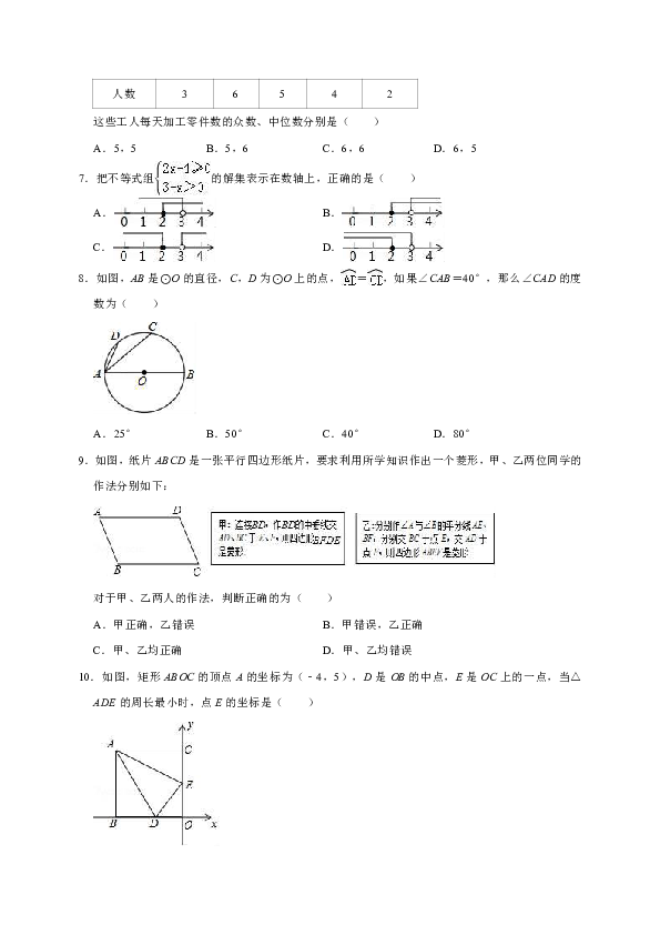 2019年福建省三明市永安市贡川初级中学中考数学二模试卷（解析版）