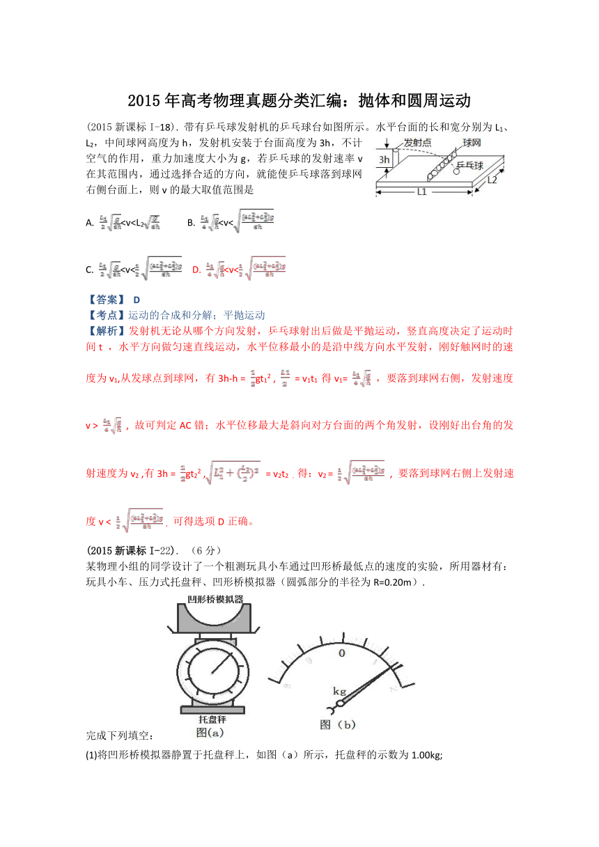 2015年高考物理真题分类汇编：抛体和圆周运动