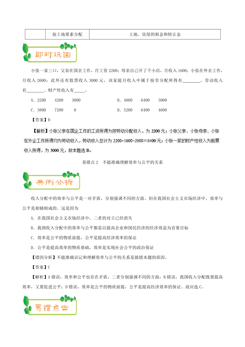 2019年高考政治之纠错笔记系列专题03+收入与分配