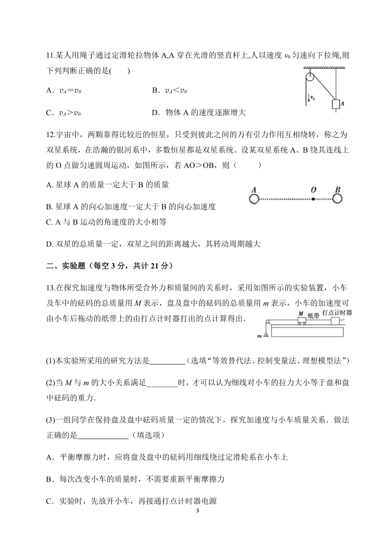 吉林省通榆县实验中学2021届高三上学期第二次月考物理试题 Word版含答案