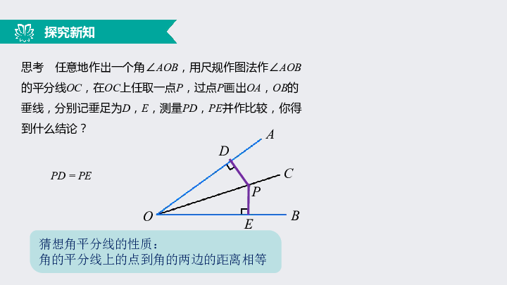 12.3角的平分线的性质（1）角平分线上的点到角的两边距离相等（同步课件）