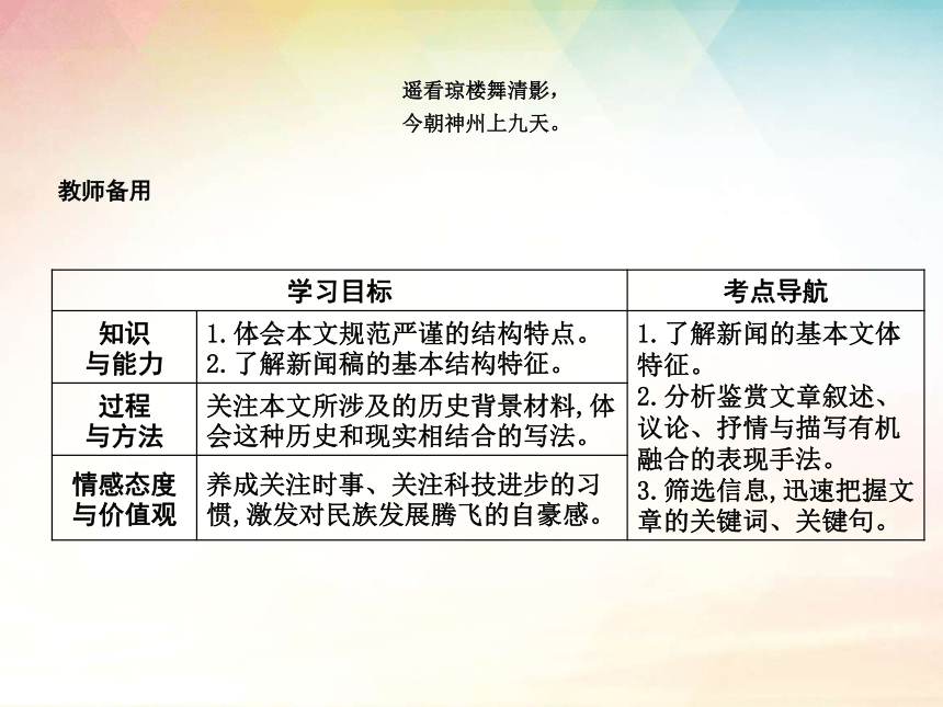 2018-2019学年高一语文新人教版必修1课件：第4单元 新闻和报告文学 12 飞向太空的航程