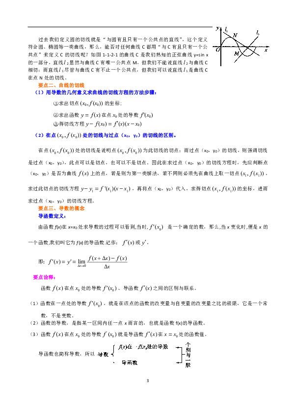 人教版高中数学文科选修1-1同步练习题、期中、期末复习资料、补习资料：31【提高】导数的几何意义