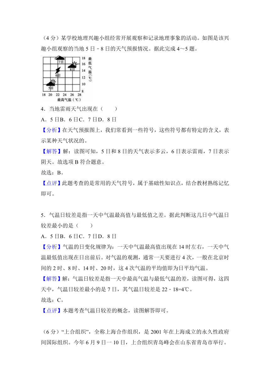 山东省聊城市2018年中考地理试卷（Word版 解析版）