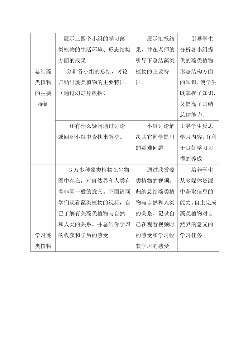 冀少版七上生物33藻类植物教案