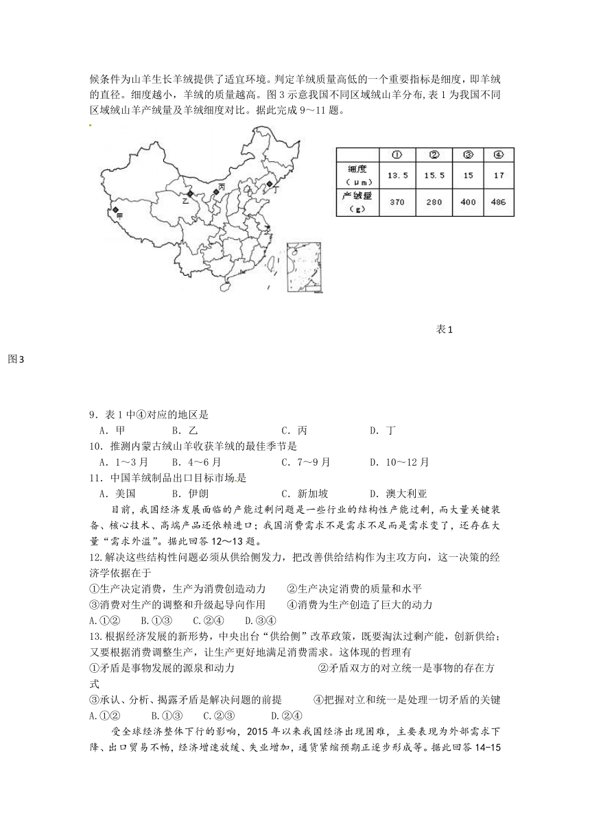 山东省菏泽市第一中学2017届高三第二次调研考试文综试题 Word版含答案