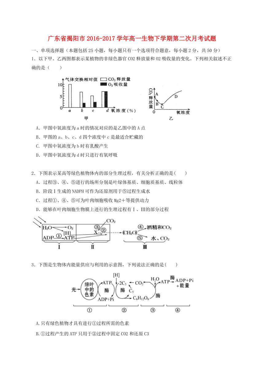 广东省揭阳市2016-2017学年高一生物下学期第二次月考试题