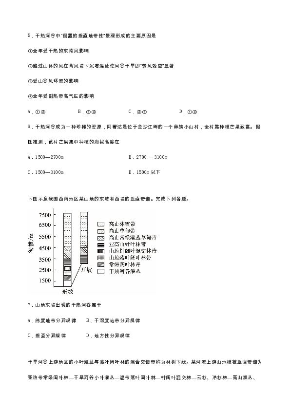 2020届高三地理微专题 干热河谷 专项训练