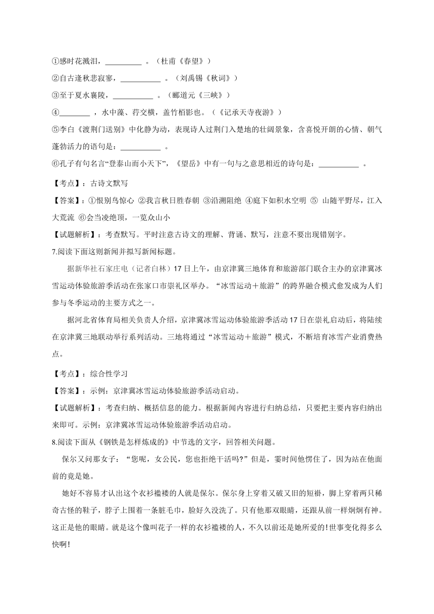 河北省保定市高阳县2016-2017学年八年级上学期期末考试语文试卷（解析版）