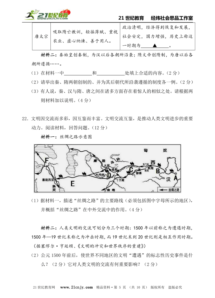 2015年中考社会思品专题特训系列（社会变迁与文明演进04）——考点12—24综合B