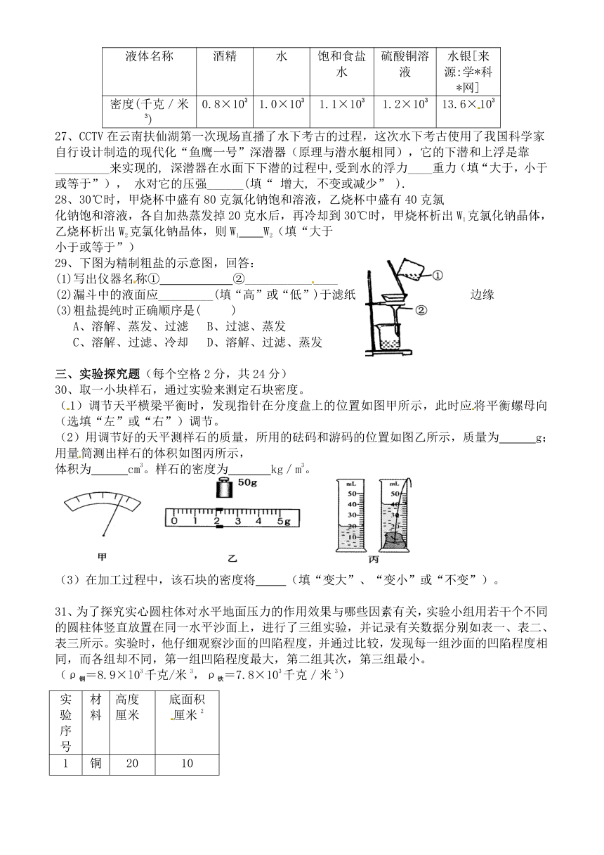 浙江省嘉兴市洪兴实验中学2012-2013学年八年级10月月考科学试题