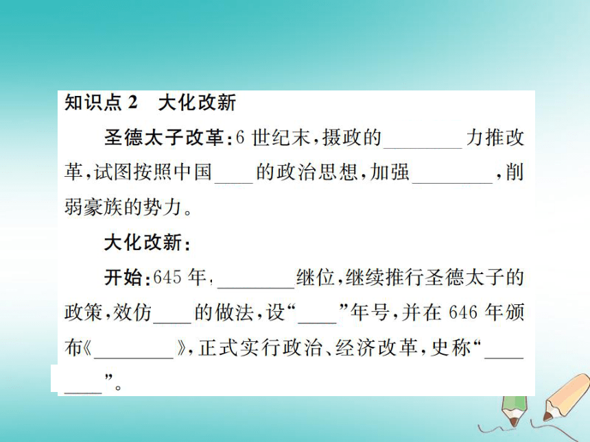 2018年秋九年级历史上册第11课古代日本习题课件岳麓版