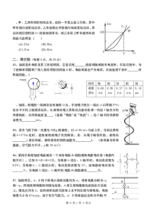 上海市2019届青浦区高考物理二模试卷  pdf   含答案