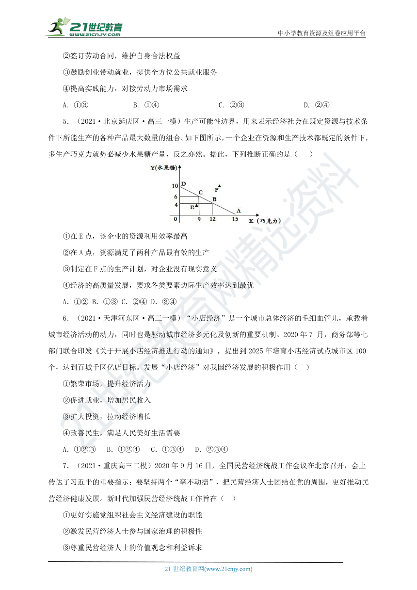 【备考2022】高中政治2021年真题分类汇编  专题02 生产、劳动与经营（含答案）