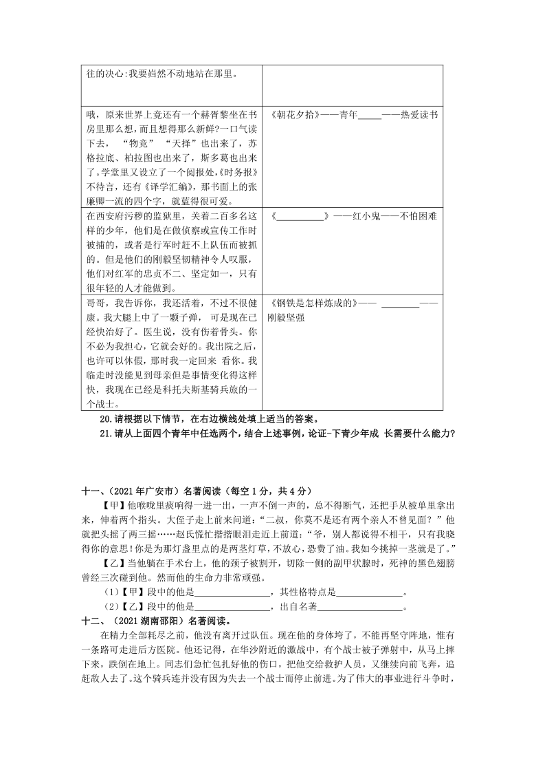 2021年全国各地中考《名著阅读》专题试题分类汇编 （一）（含答案和解析）