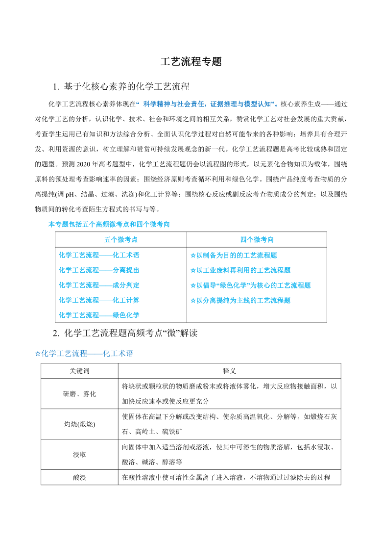 高考化学高频考点精准突破  工艺流程专题（word版，含答案与解析）