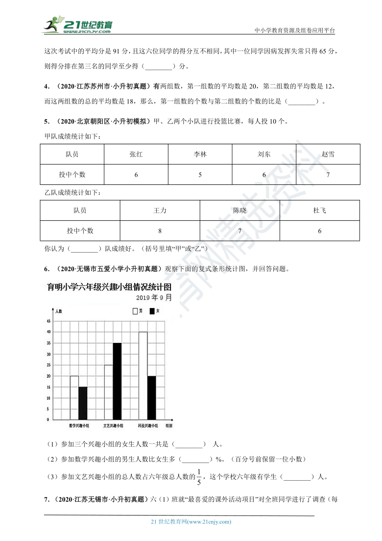 2020-2021学年小升初专题测评必刷卷（通用版）（10）统计（解析版+原版）