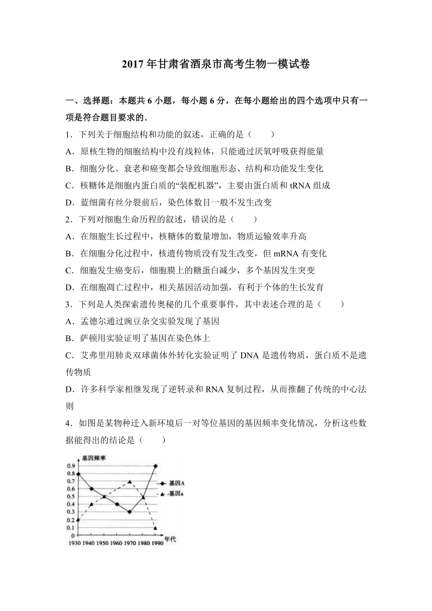 2017年甘肃省酒泉市高考生物一模试卷（解析版）