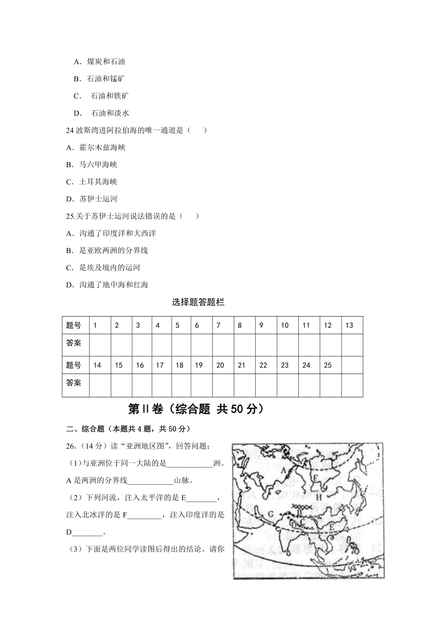 山东省淄博市临淄区八中2016-2017学年七年级下学期期中考试地理试卷