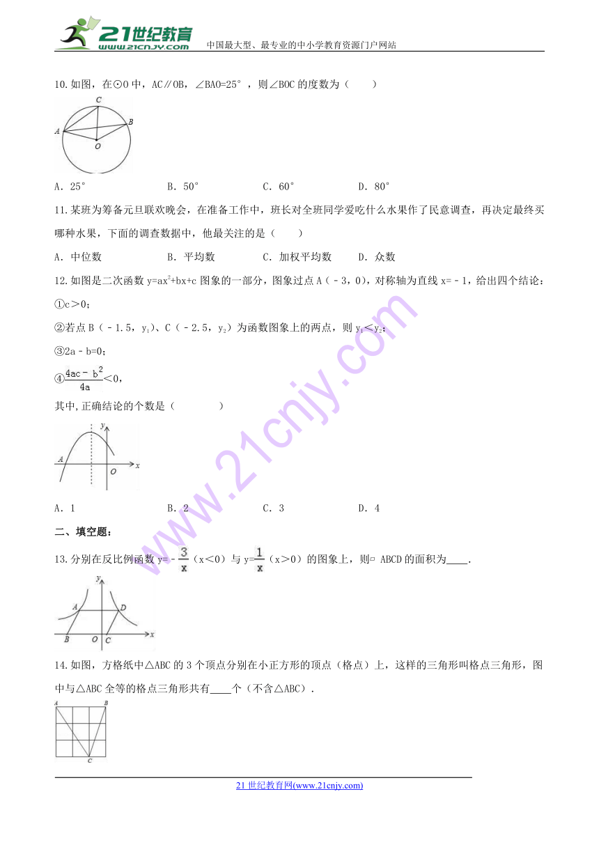 广西柳州市城中区龙城中学2018年九年级数学中考模拟试卷(含答案)