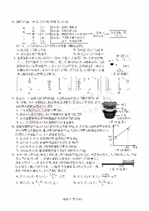 浙江省宁波市2020年初中学业水平考试科学试题（PDF版 含答案）