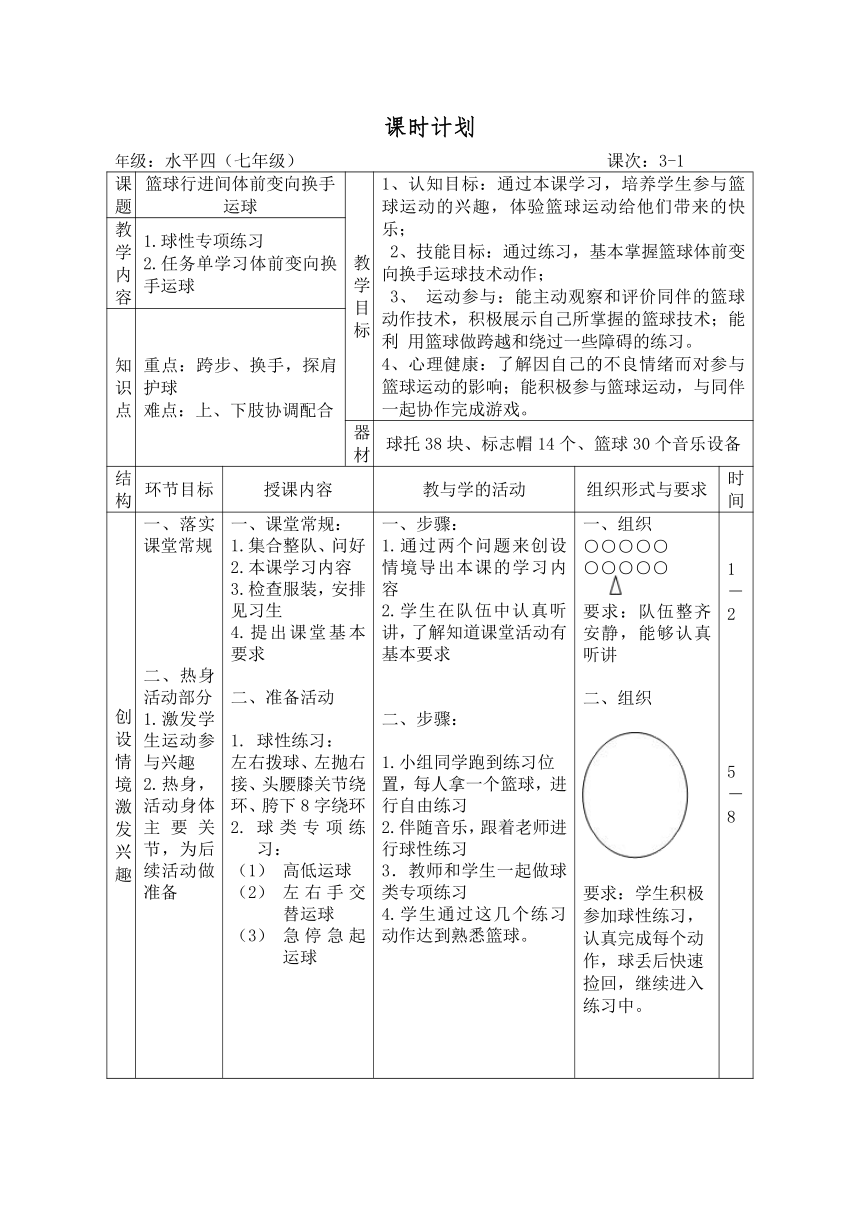 3 認知:進一步鞏固籃球體前變向換手運球的技術動作,牢記動作要領.