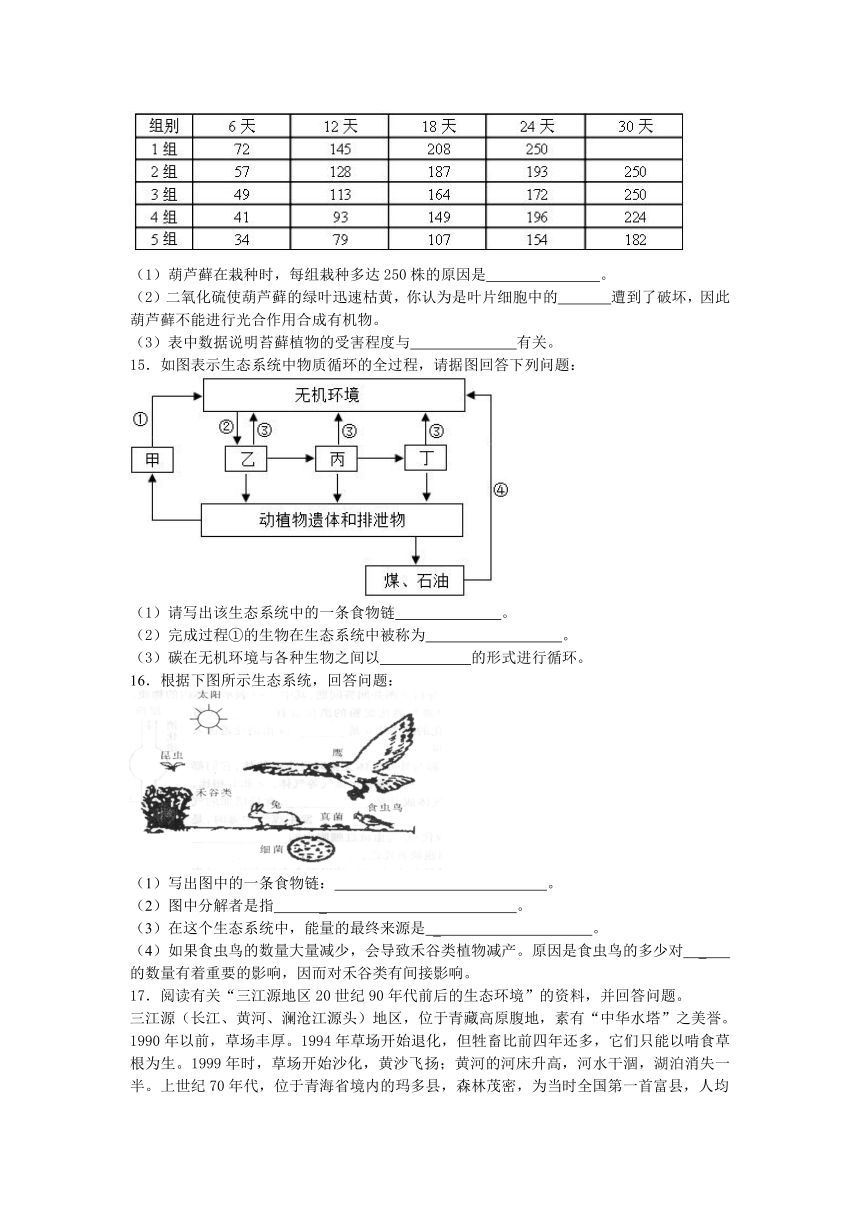 华师大版七年级下科学第五章生态系统单元练习