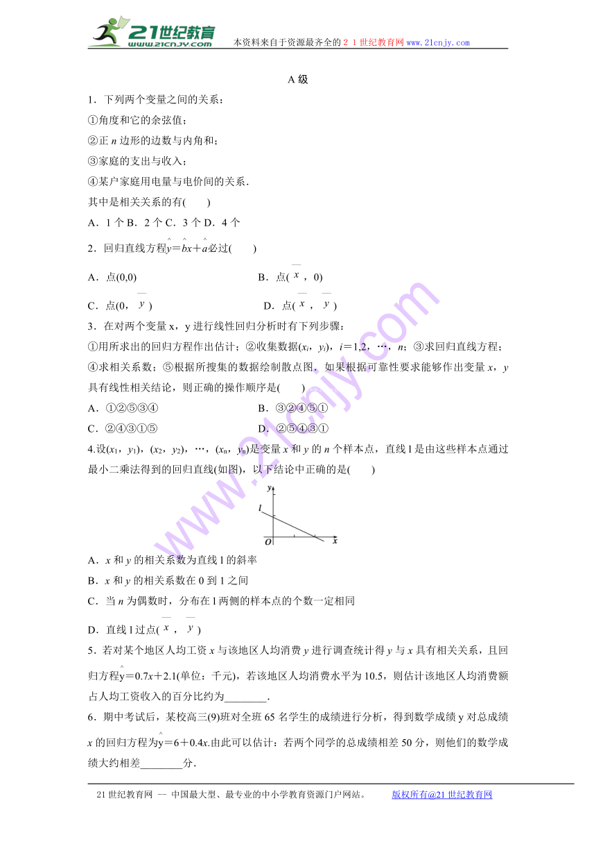 寒假专题突破练高二数学（文科通用选修1-1、必修3）专题5 相关性与回归直线方程(含答案解析）