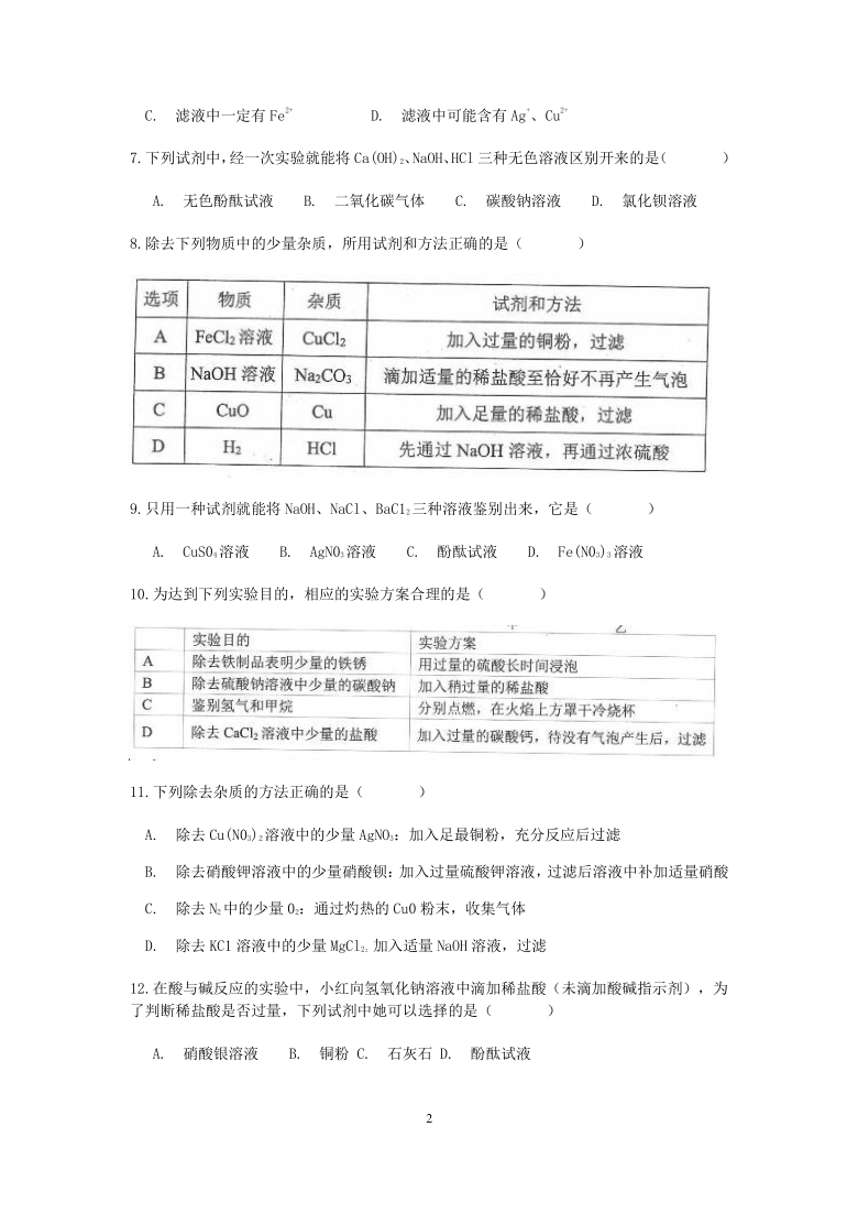 浙教版科学九年级上册期末“临阵磨枪”（四）：物质的鉴别、除杂（1）