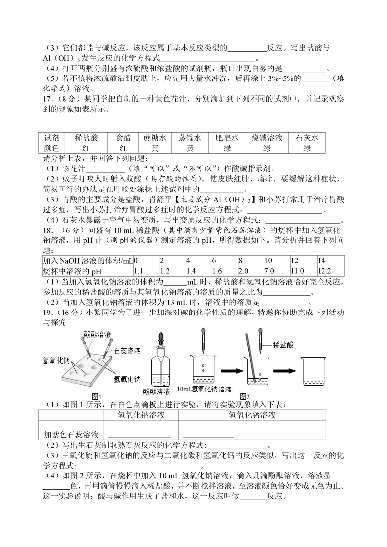 第七单元 常见的酸和碱 单元测试题 2021年中考化学总复习（鲁教版，机构）（含答案）