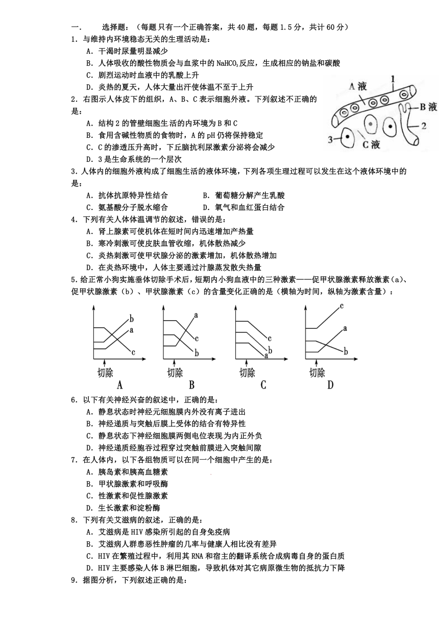 黑龙江省安达市高级中学2013-2014学年高二上学期期中考试生物（理）试题（无答案）