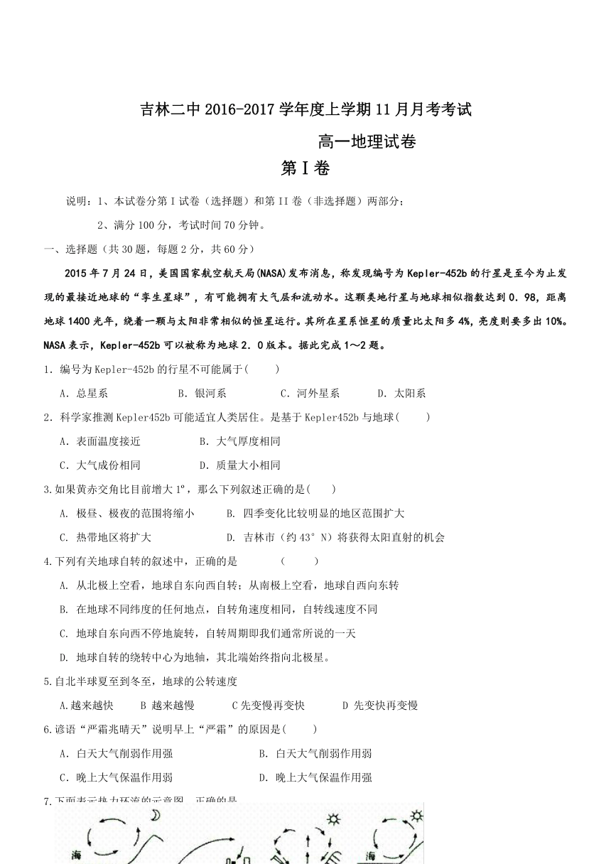 吉林吉林二中16-17学年高一11月月考--地理