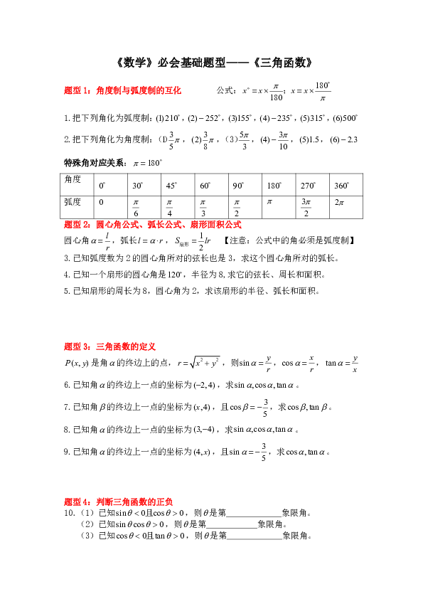 《高中数学》必会基础题型4—《三角函数》