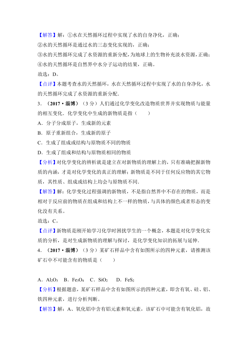 2017年山东省淄博市中考化学试卷解析