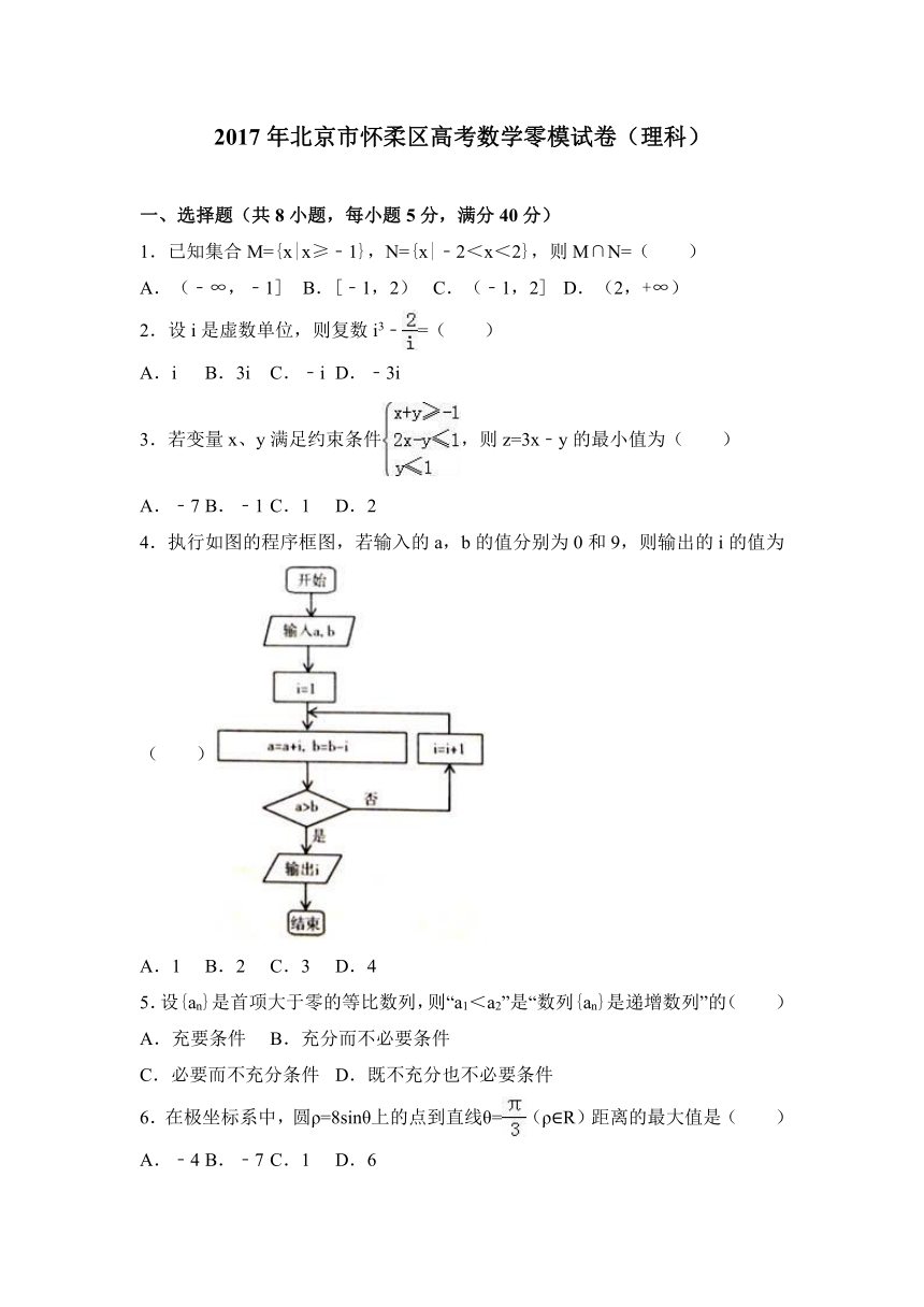 2017年北京市怀柔区高考数学零模试卷（理科）（解析版）