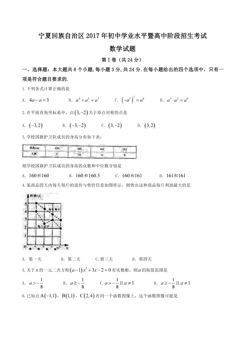 宁夏回族自治区2017年中考数学试题（word版,无答案）