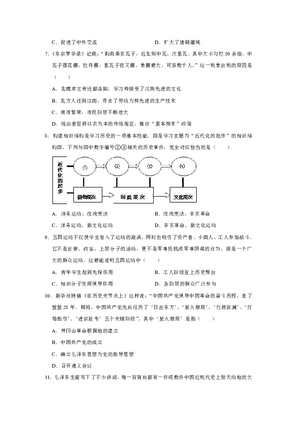 2020年山东省滨州市惠民县中考历史一模试卷   解析版
