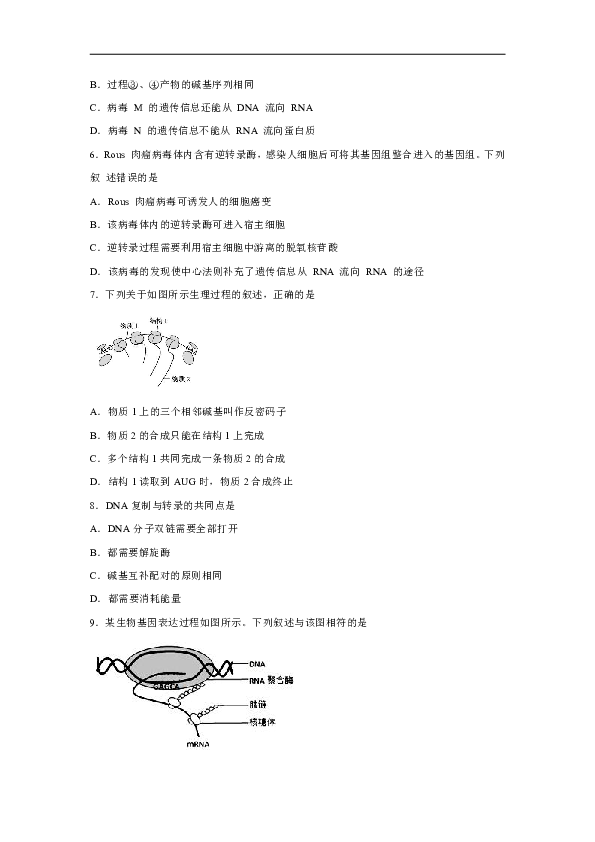 2020年高考生物课时过关练：基因指导蛋白质的合成（解析版)