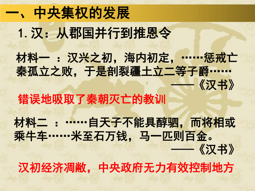 高一历史人教版必修一第一单元第3课 从汉至元政治制度的演变课件 （共36张ppt）