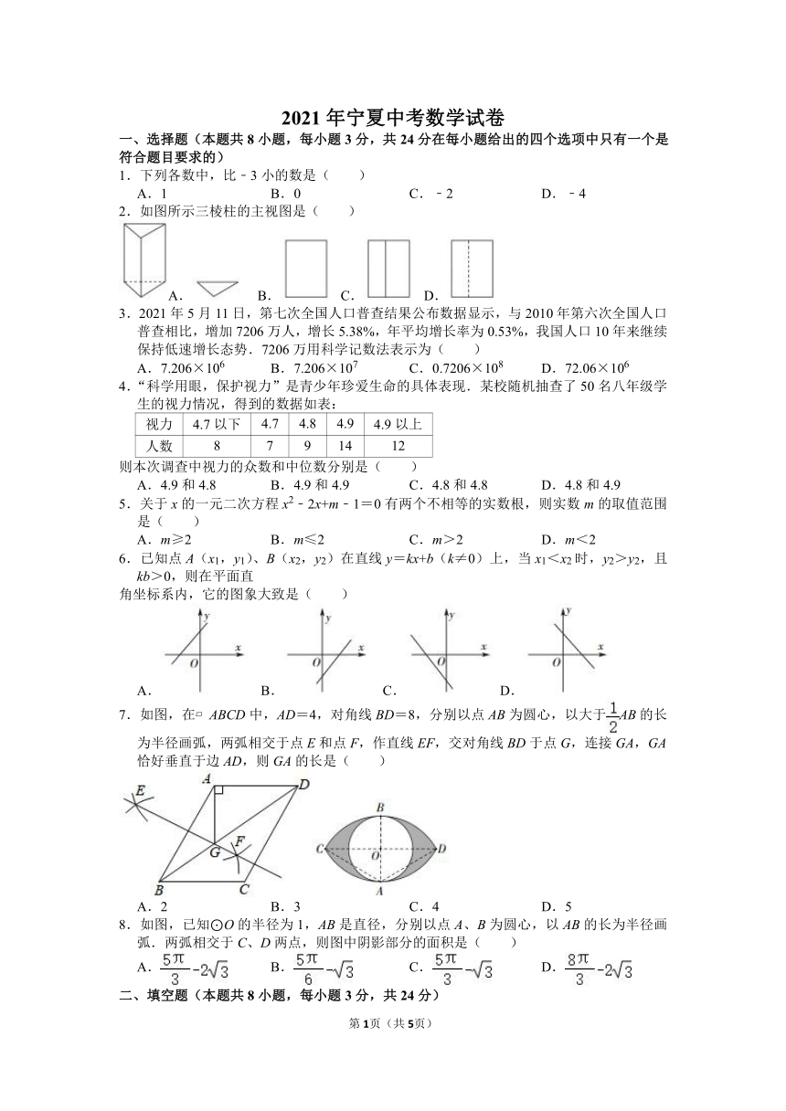 2021年宁夏中考数学试卷word版无答案