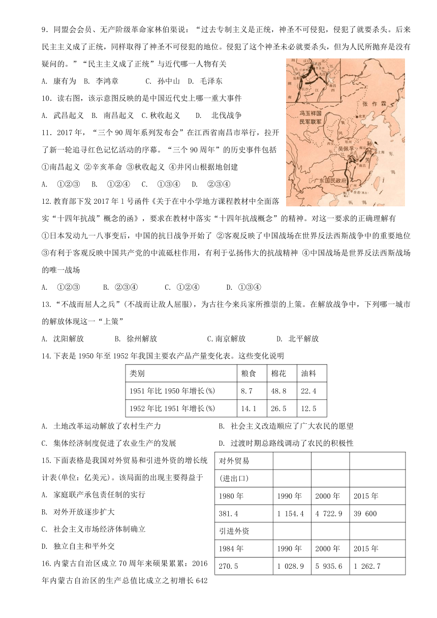 2018年广东省揭阳市揭东区中考调研考试历史试题